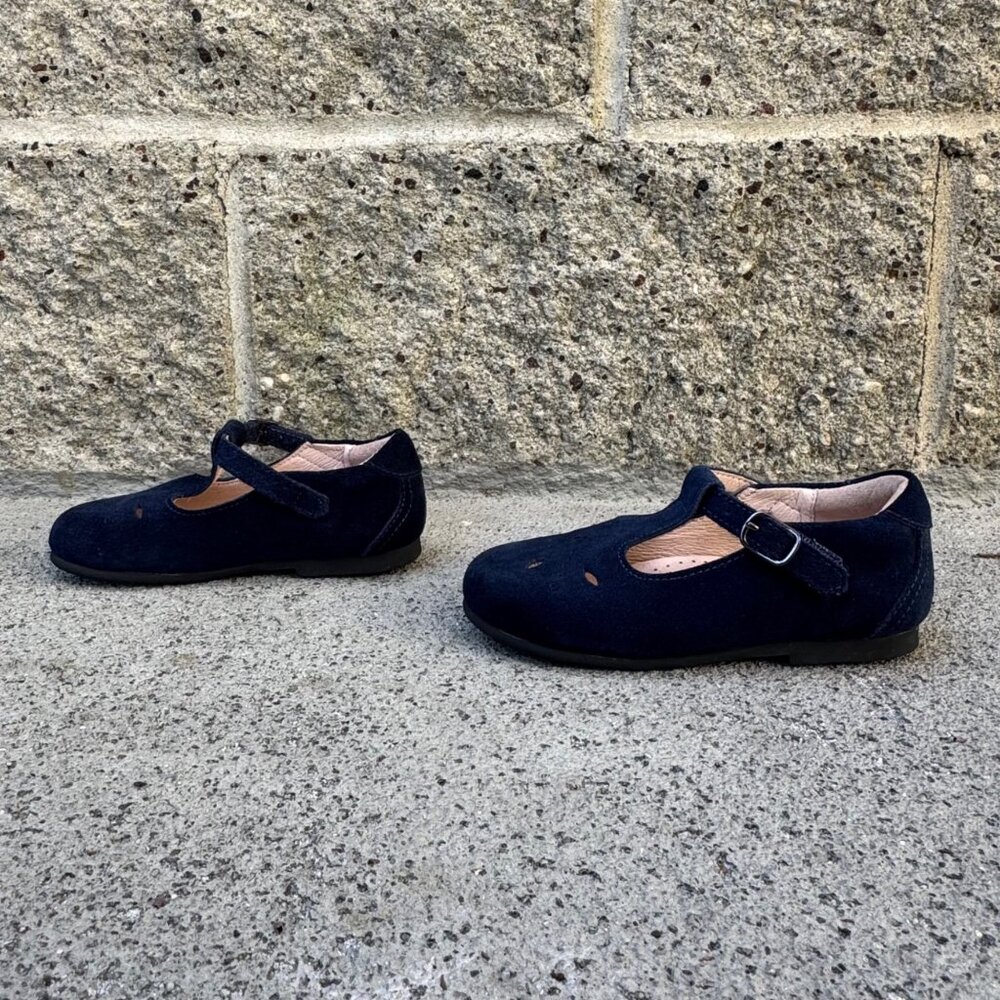 FLEURISSE Josephine T-Bar Shoes Girls 27 Navy Blue Suede Mary Janes Dress Shoe - Picture 3 of 10